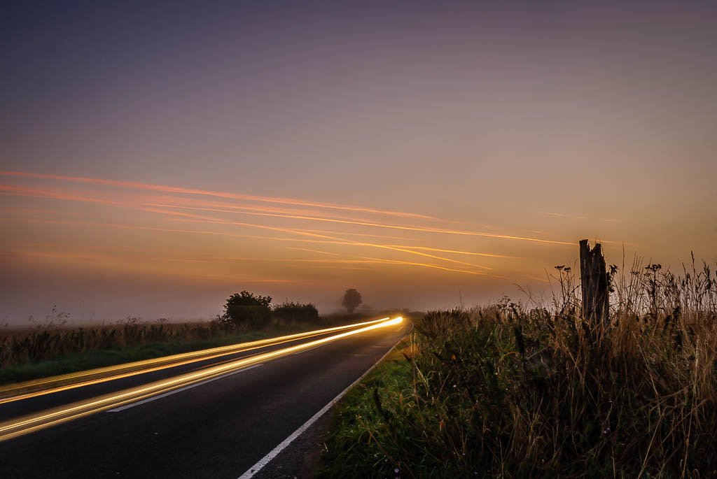 Misty light trails