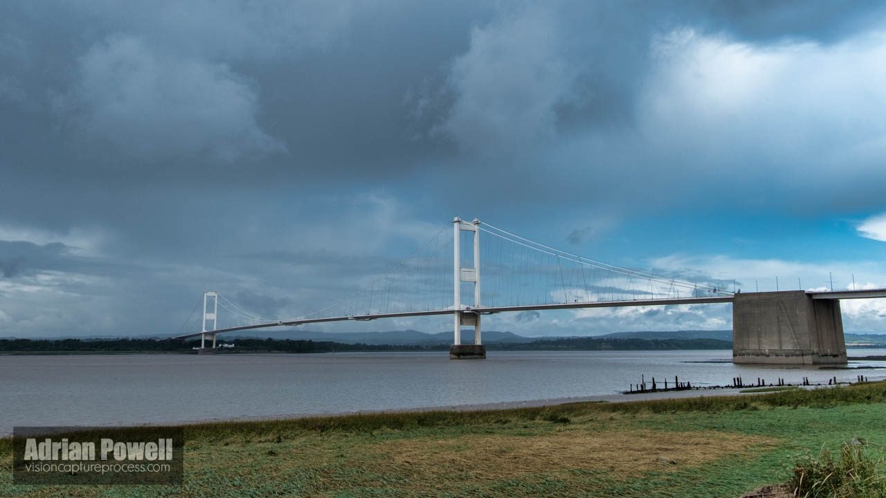 Severn Bridge, from Aust Beach, Gloucestershire, England
